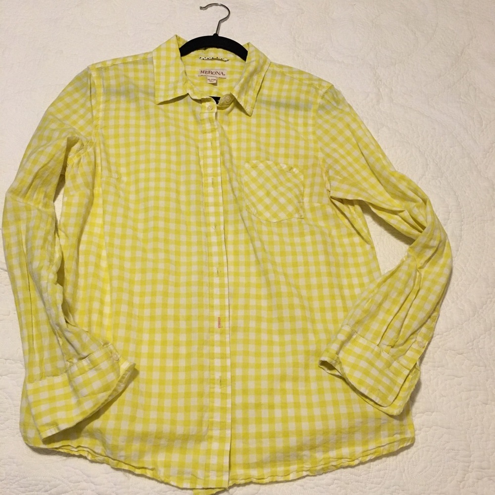 Merona checker yellow/white button down Shirt